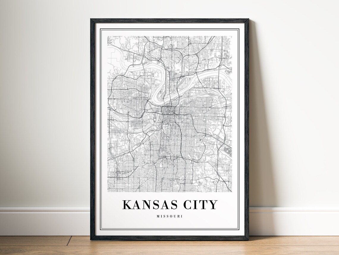 Kansas City Black and White Map Art Print - Image 5
