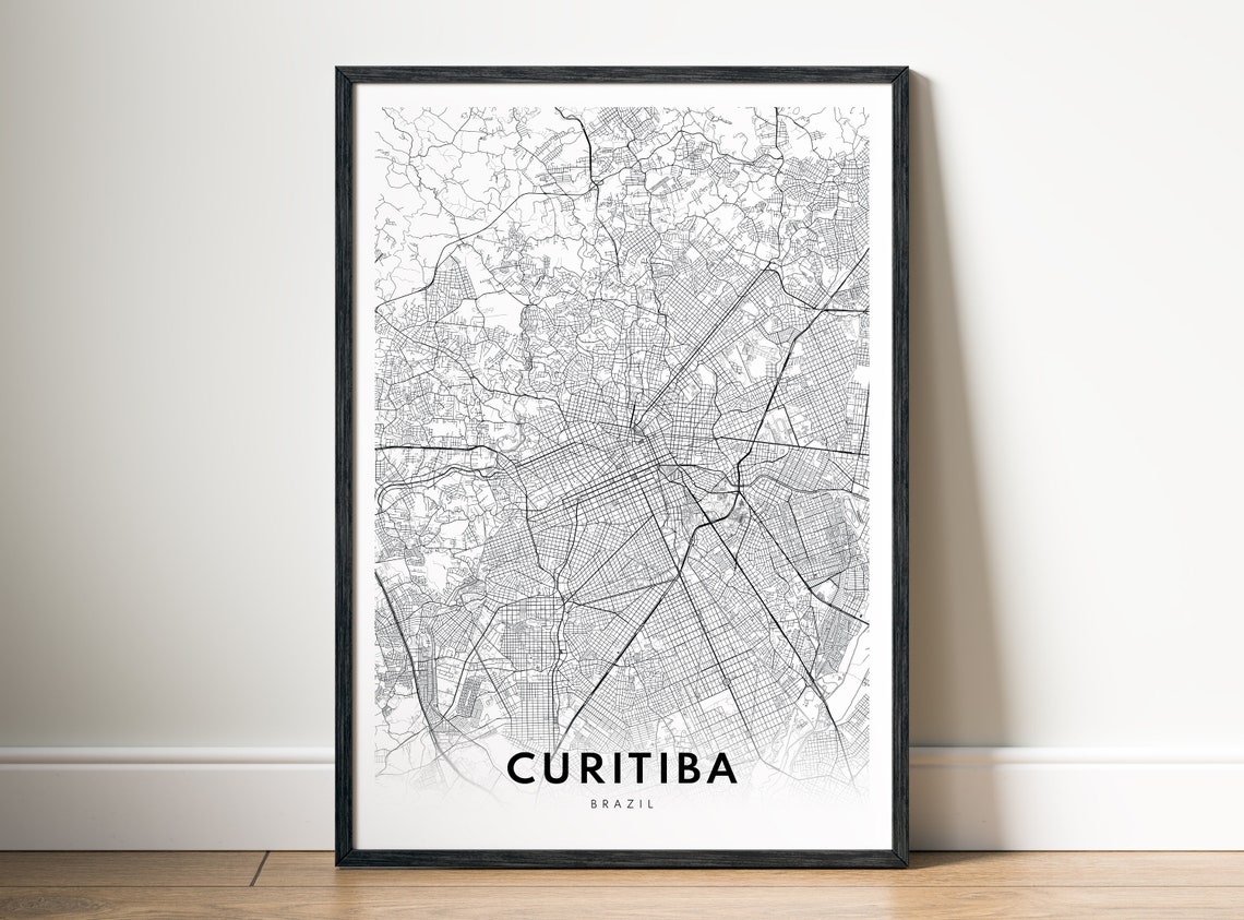 Curitiba Brazil Minimalist Black and White City Street Map Poster