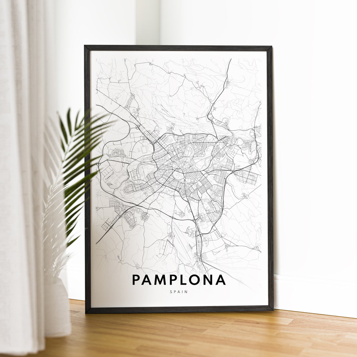 Pamplona Spain Minimalist Line Art City Map Black White Wall Art - Image 2
