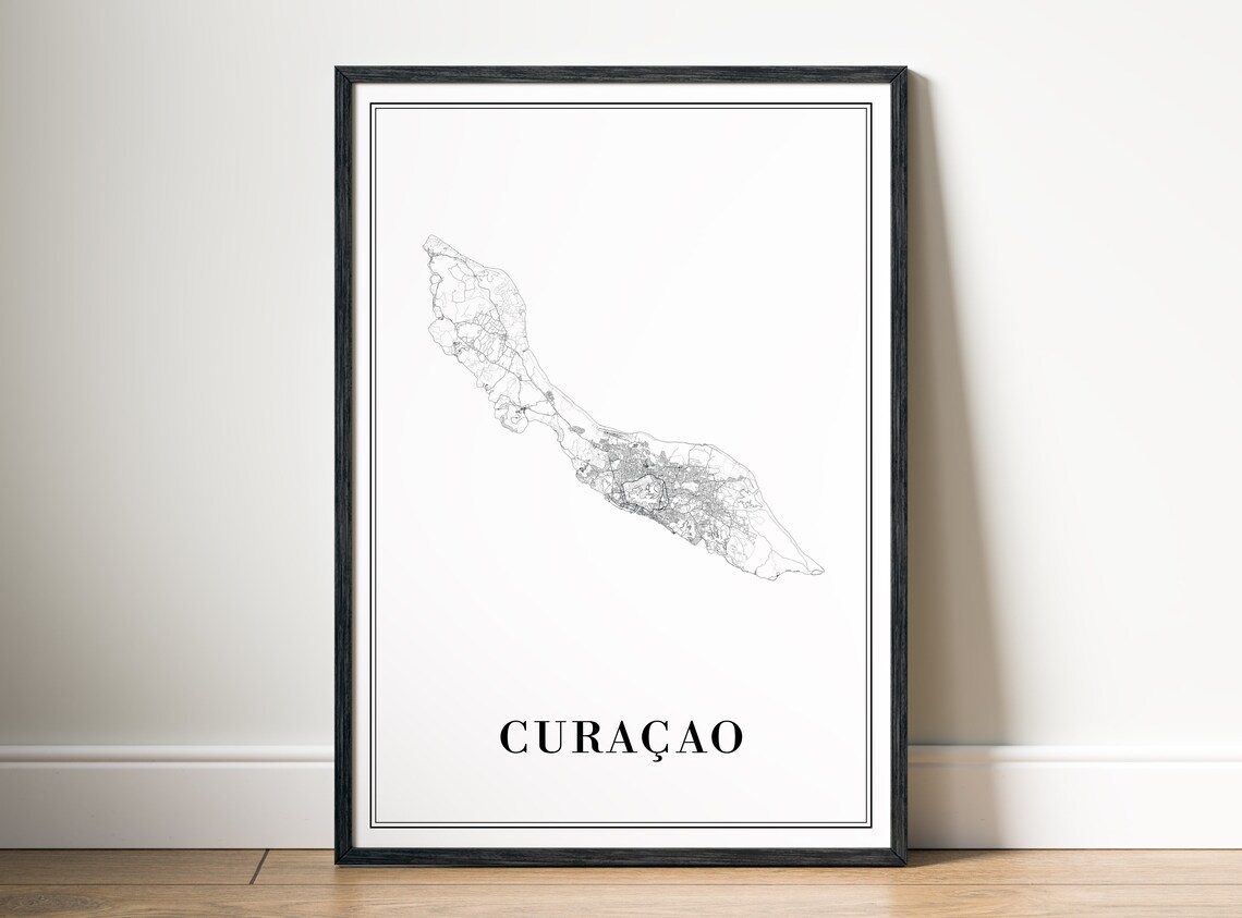 Curacao Map Travel Poster, Black And White Map