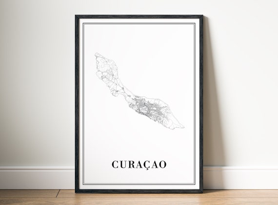Curacao Map Travel Poster, Black And White Map
