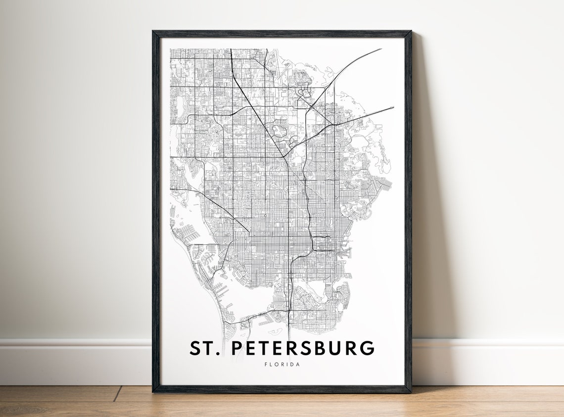 St. Petersburg Florida Minimalist Black and White Street Map Poster