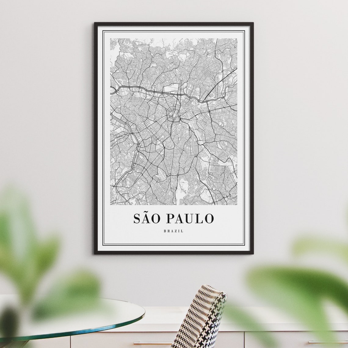 Sao Paulo Brazil Black and White Megacity Street Map Urban Poster - Image 3