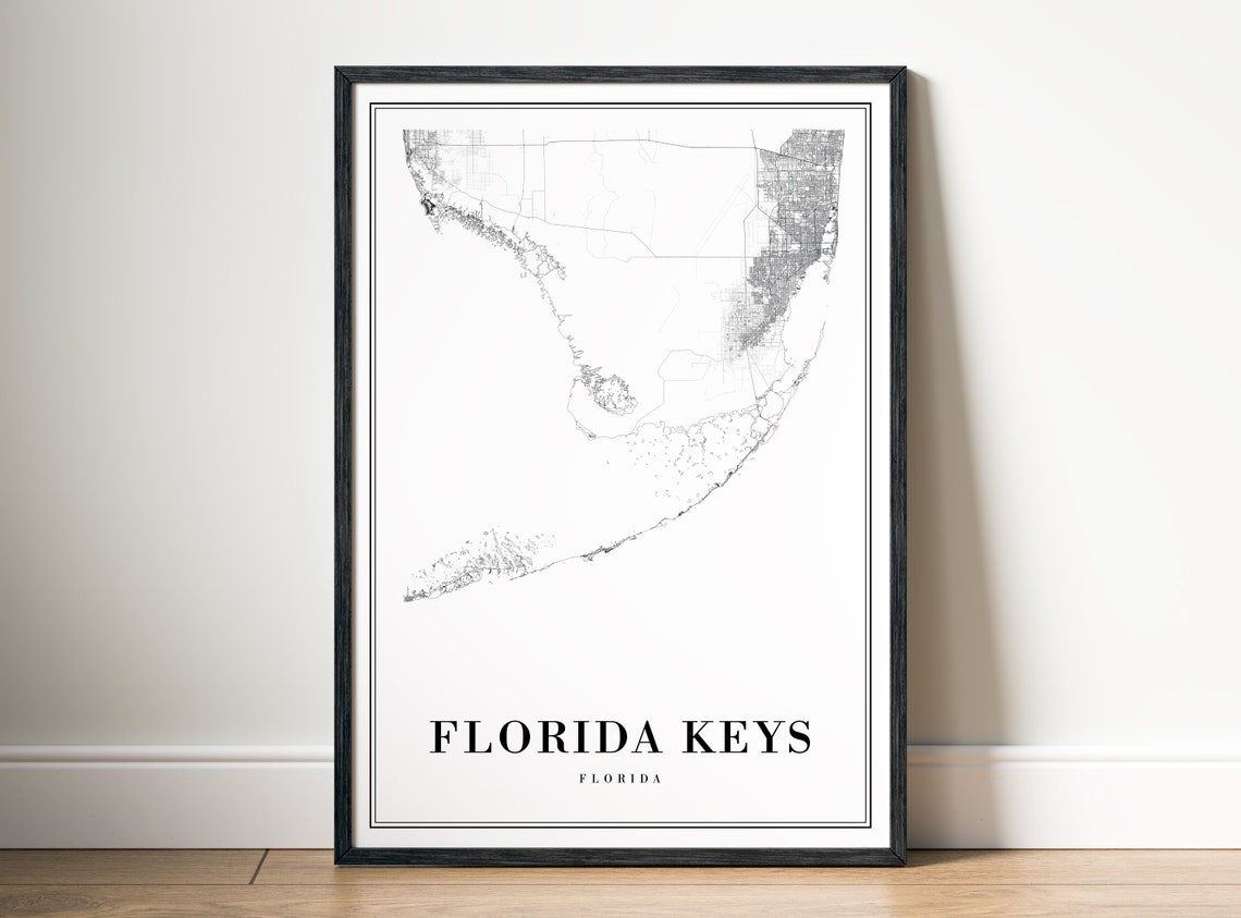 Florida Keys Florida Map Outline Minimalist Black White Print