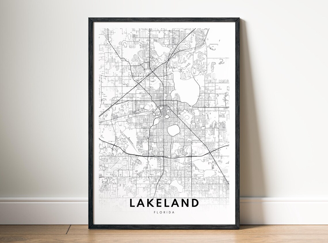 Lakeland Fl City Map Poster Florida Black And White Minimalistic