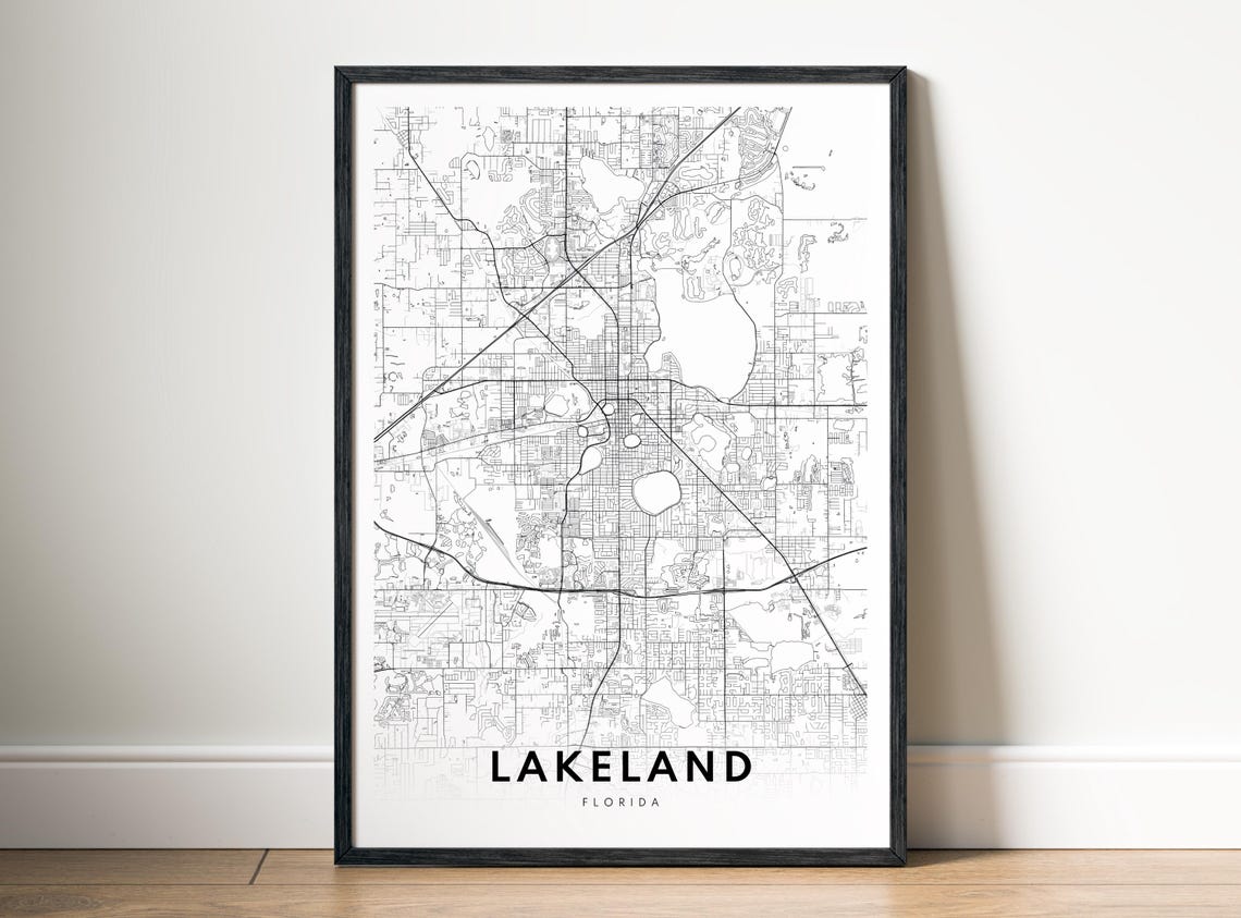 Lakeland Florida City Street Map Minimalist Black White Poster