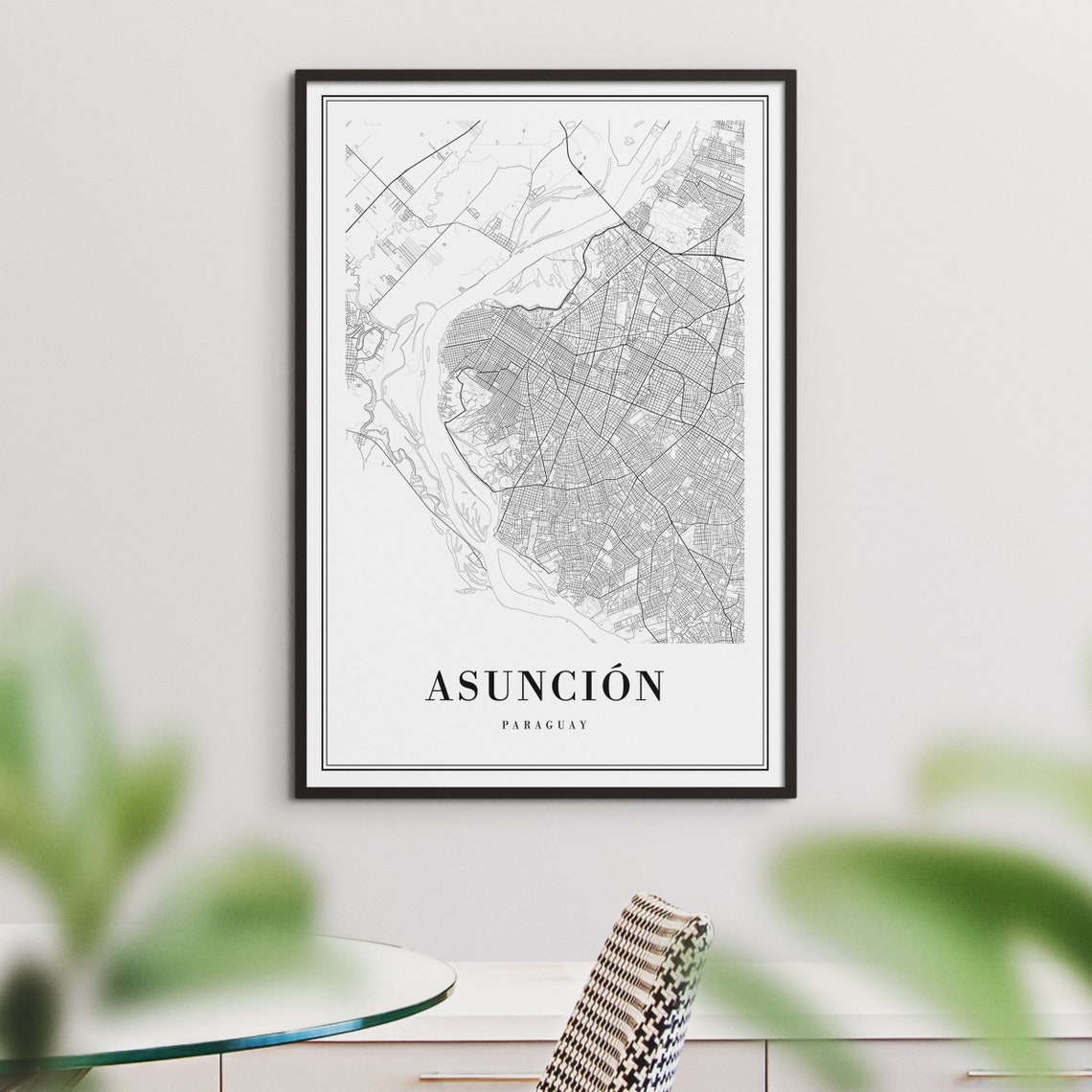 Asuncion Paraguay City Street Map Minimal Black White Map Wall Print - Image 3