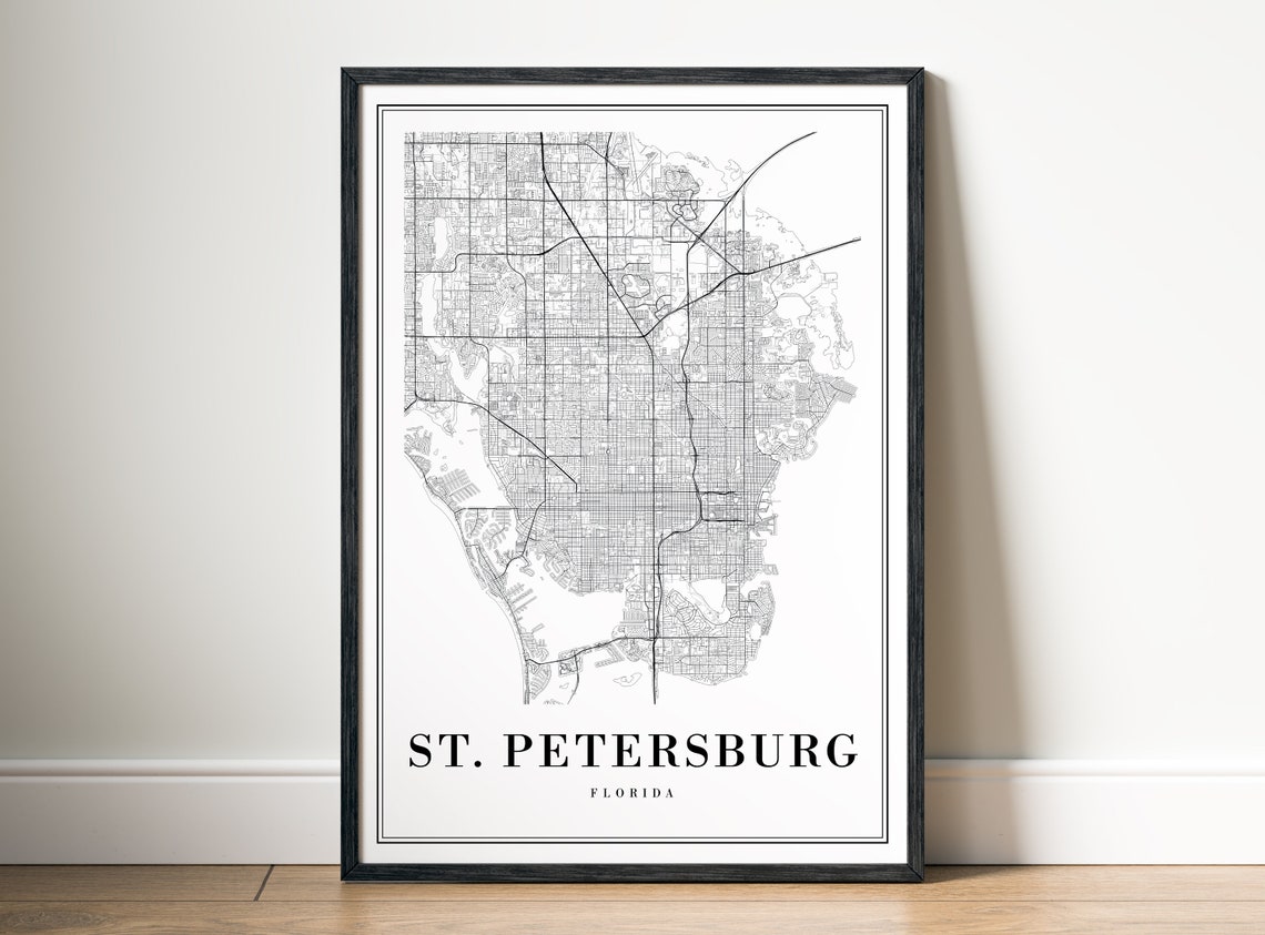 St. Petersburg Florida Minimalist Black and White Street Map Poster - Image 5