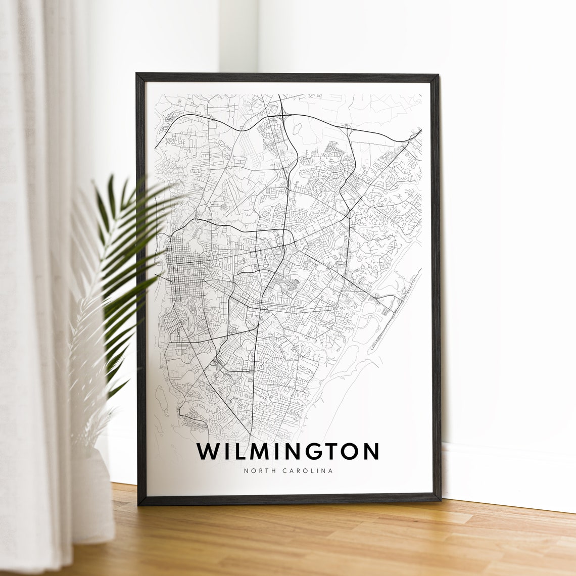 Wilmington North Carolina Black And White City Street Map Poster - Image 2