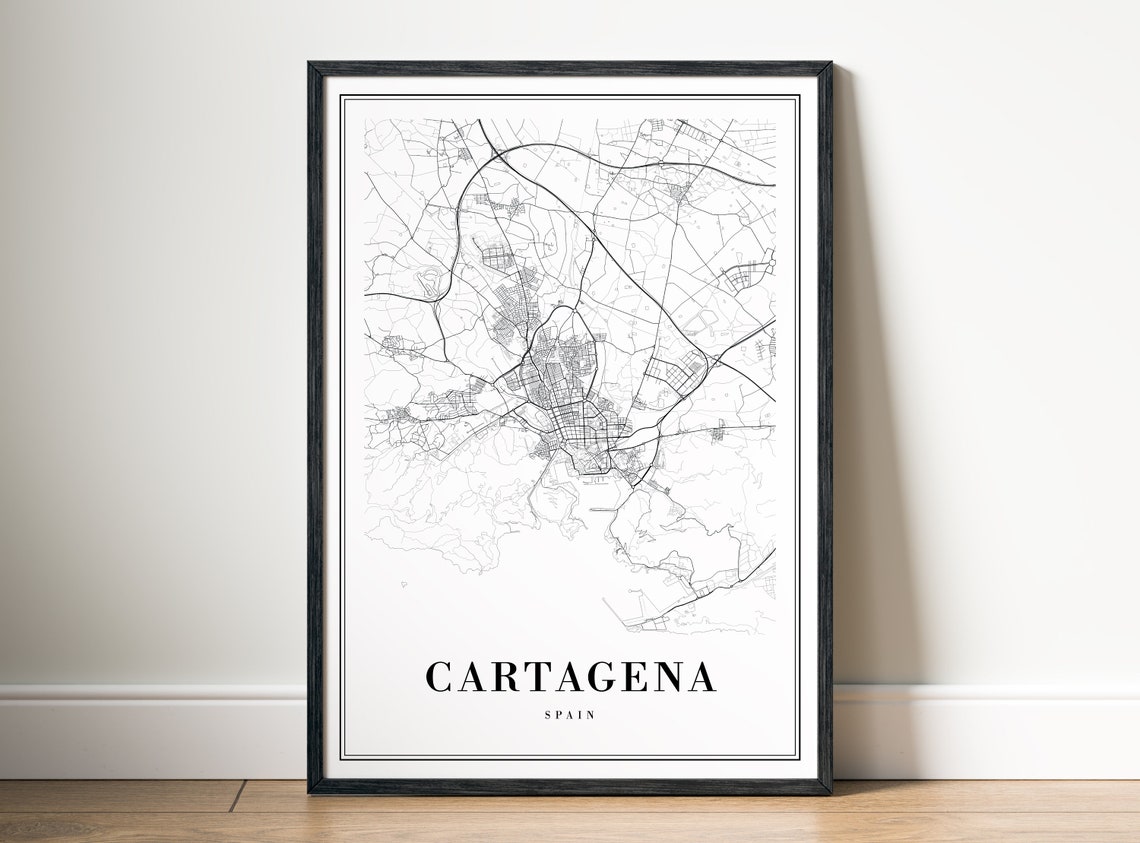 Cartagena Spain Minimalist Black and White City Street Map Poster