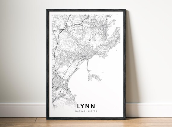 Lynn Ma Map Poster Massachusetts Black And White Minimalistic City Art