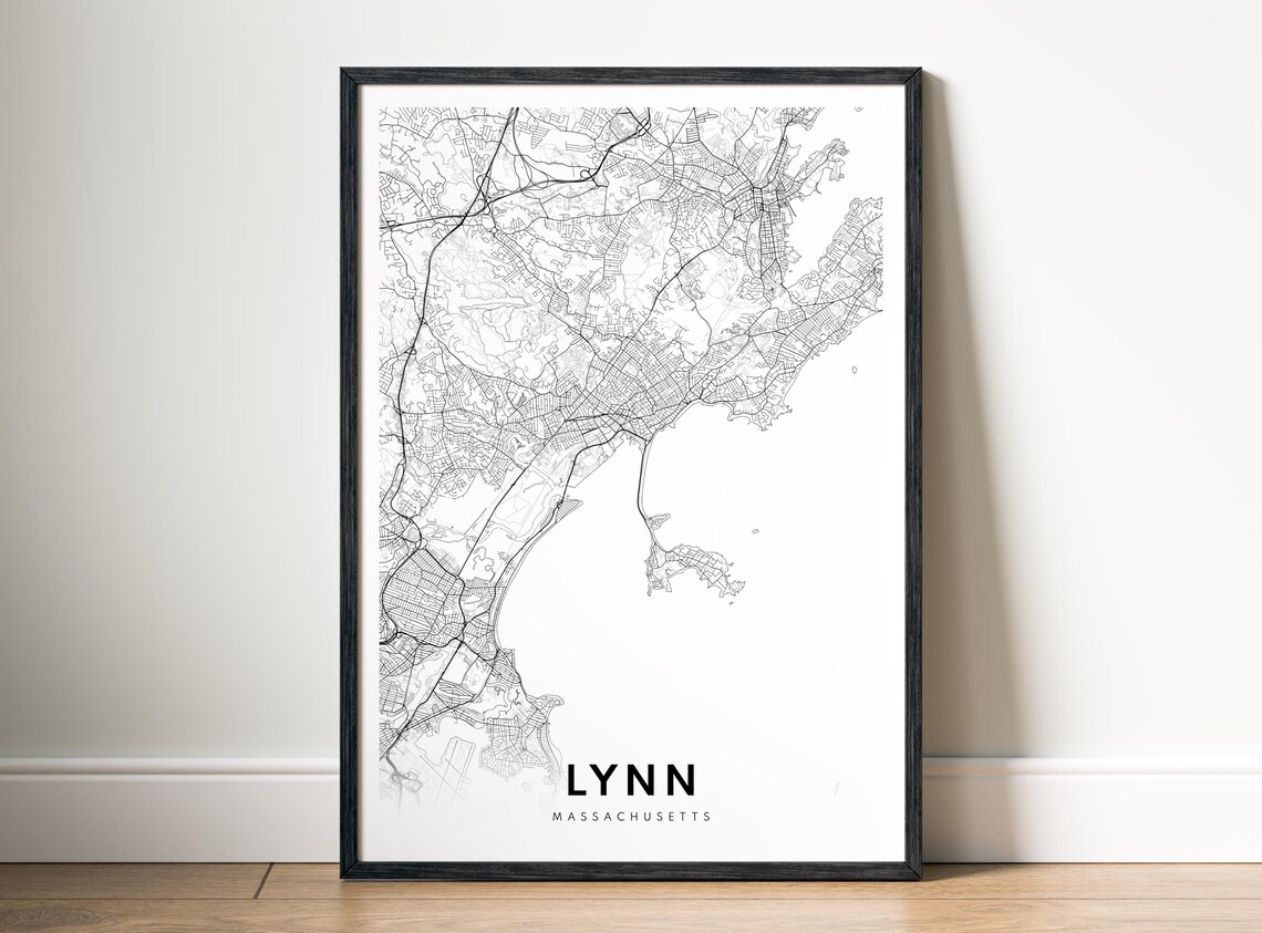 Lynn Ma Map Poster Massachusetts Black And White Minimalistic City Art