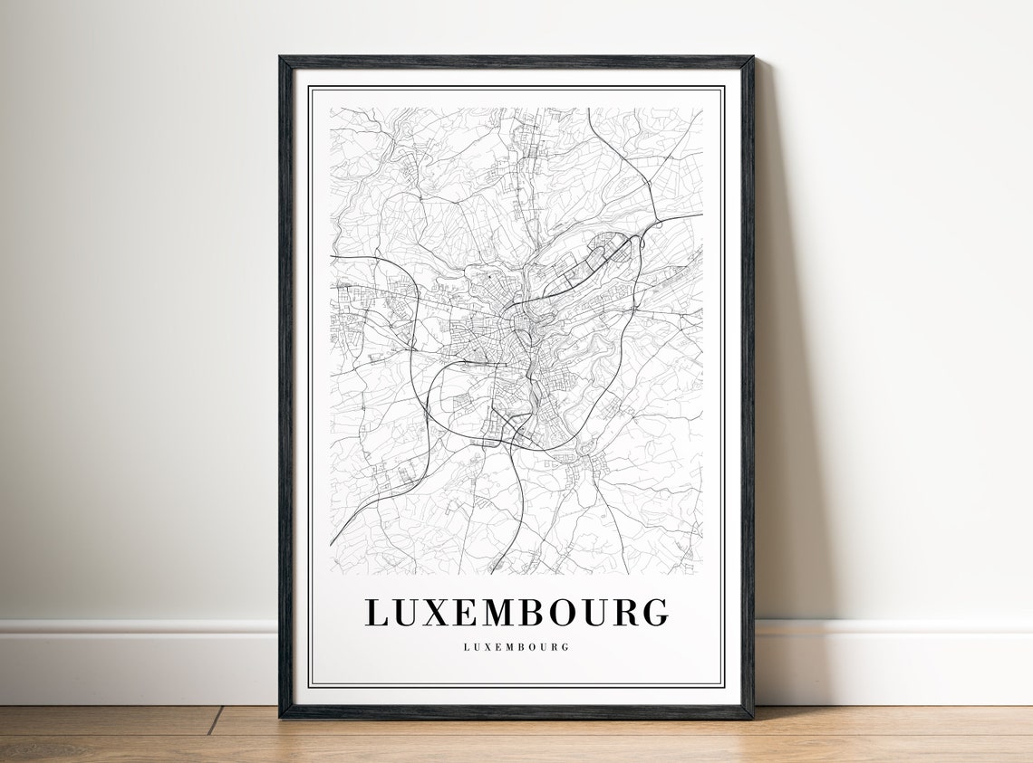 Luxembourg City Street Map Black and White Line Art Minimalist Poster