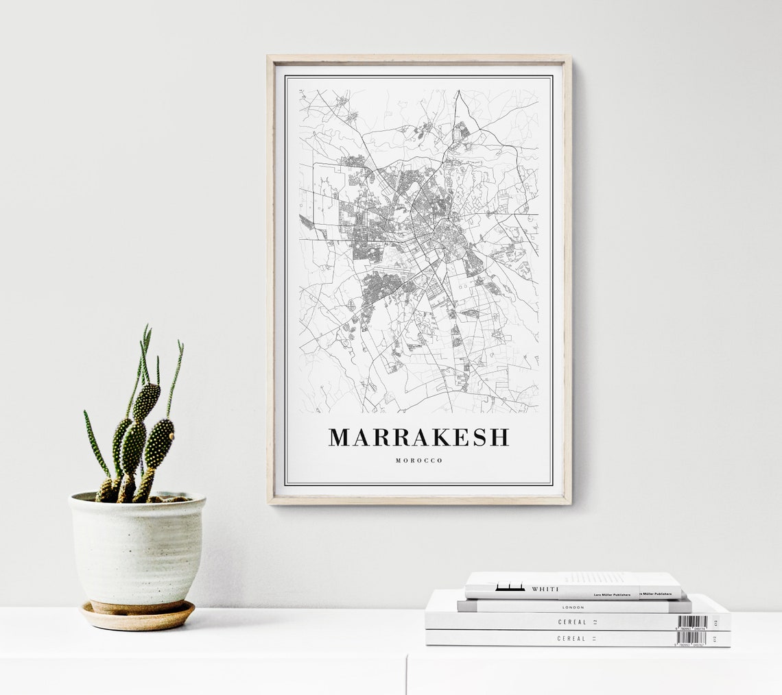Marrakesh Morocco Modern Minimalist Black White City Street Map Poster - Image 3