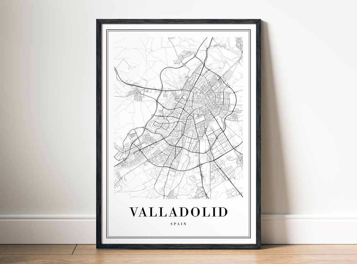 Valladolid Spain City Street Map Minimalist Line Art Black White Print - Image 5