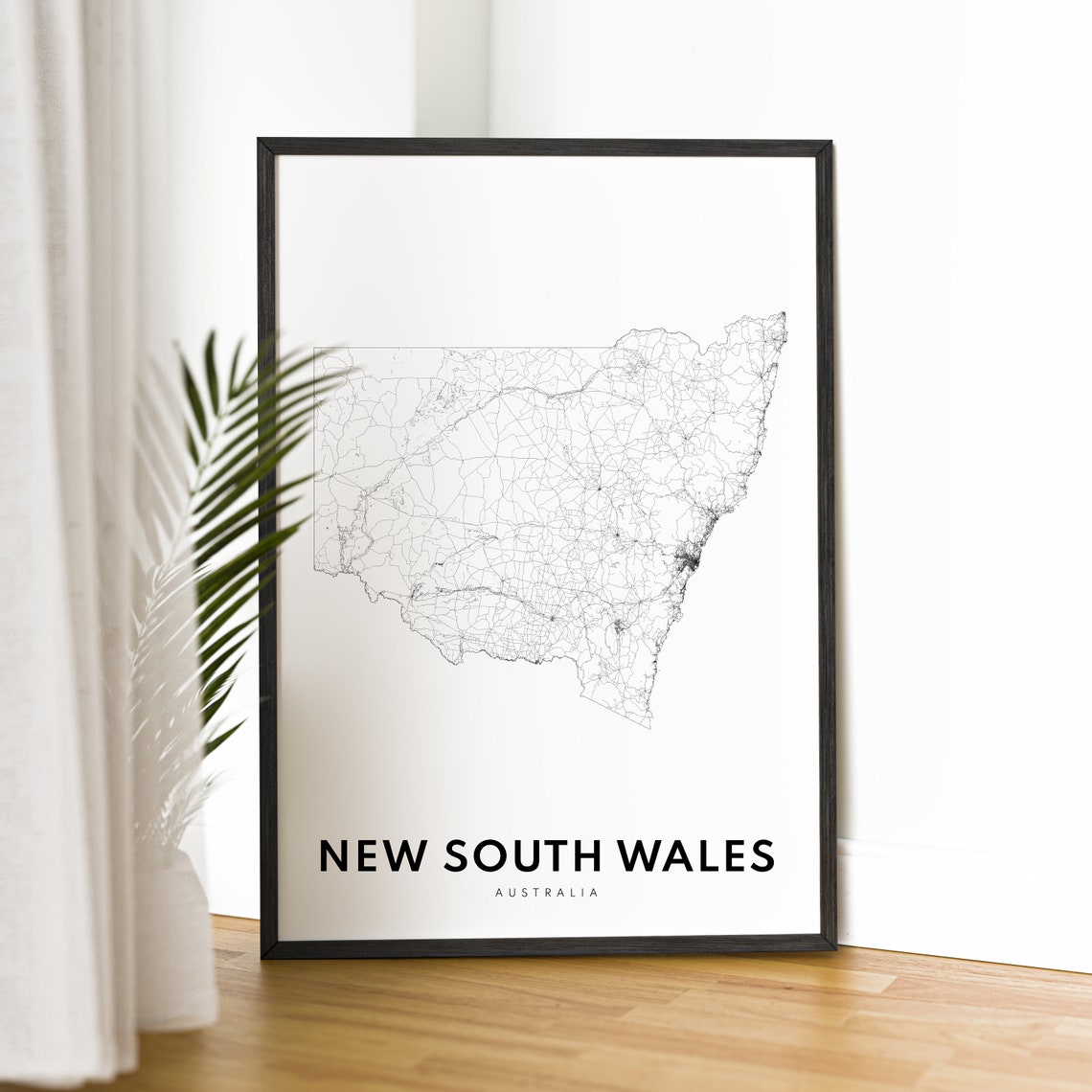 New South Wales Australia Road Map Black White Line Art Outline Poster - Image 2