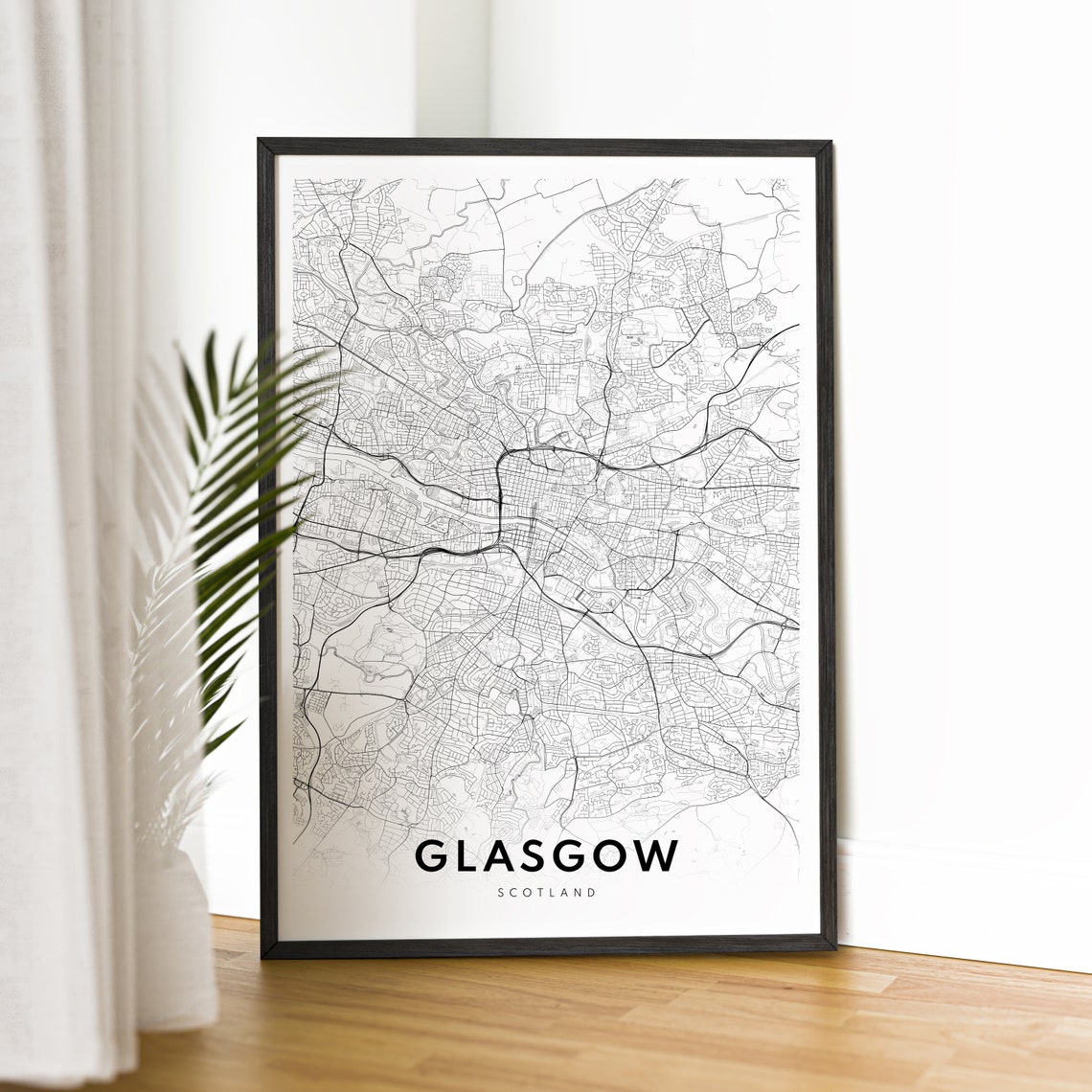 Glasgow Scotland Minimalist Black And White Street Map Poster - Image 2