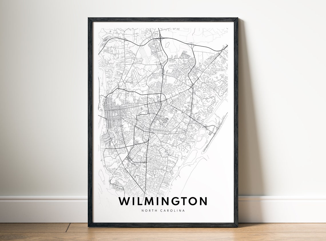 Wilmington North Carolina Black And White City Street Map Poster