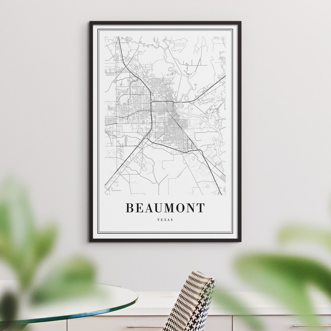 Beaumont Texas Minimalist Black Line City Street Map Art Poster - Image 3