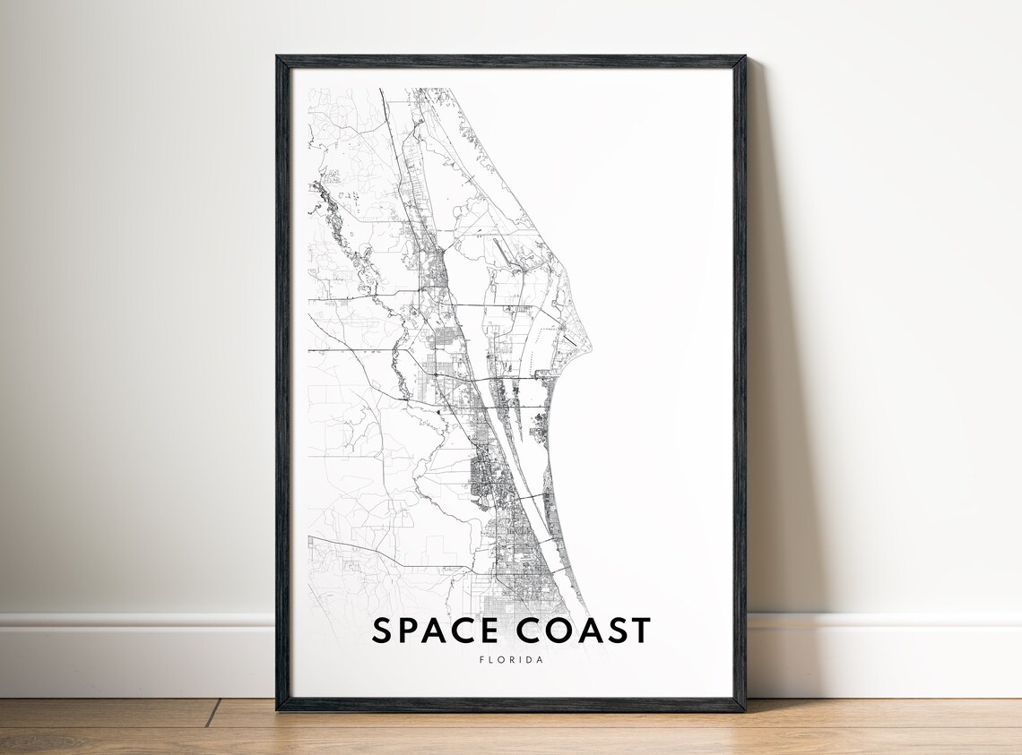 Space Coast Florida Map, Black and White Travel Poster - Image 5
