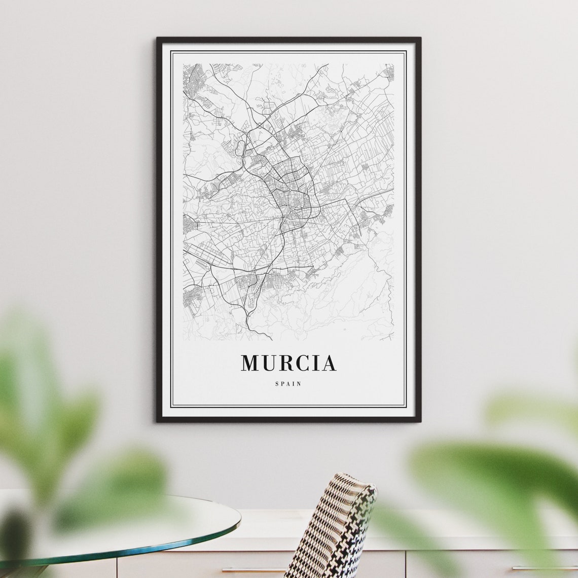 Murcia Spain Black and White Minimalist City Street Map Poster - Image 3