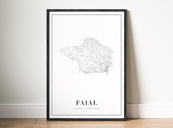 Faial Aores Map Poster Print Island Black And White Art Wall Sketches