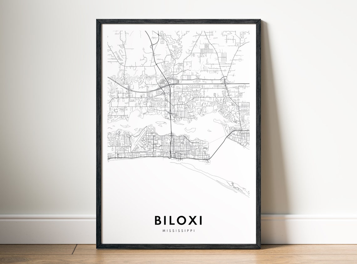 Biloxi Mississippi Street Map Minimalist Black and White Print