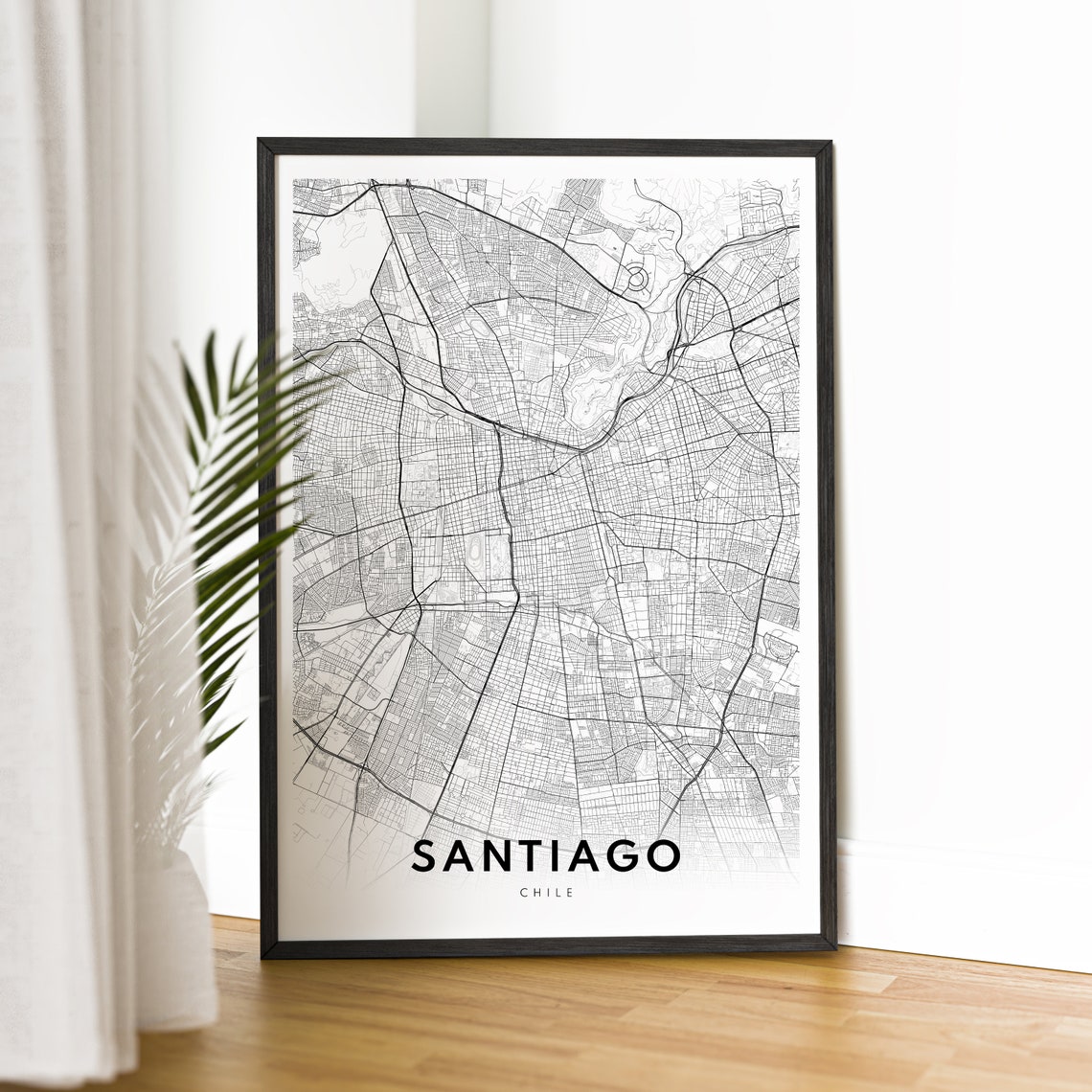 Santiago Chile Black and White City Map Modern Minimalist Wall Art - Image 4