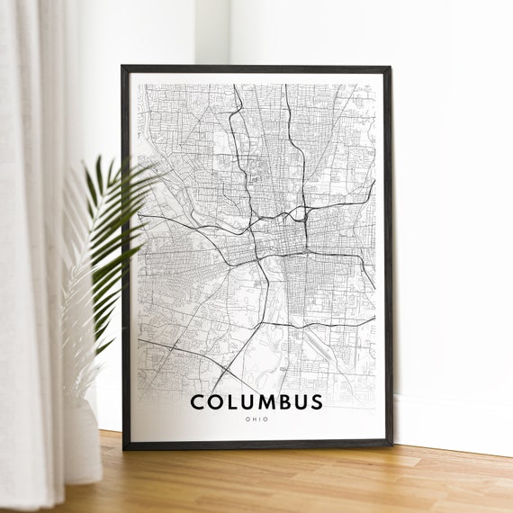 Columbus Ohio Map, Black And White Travel Poster