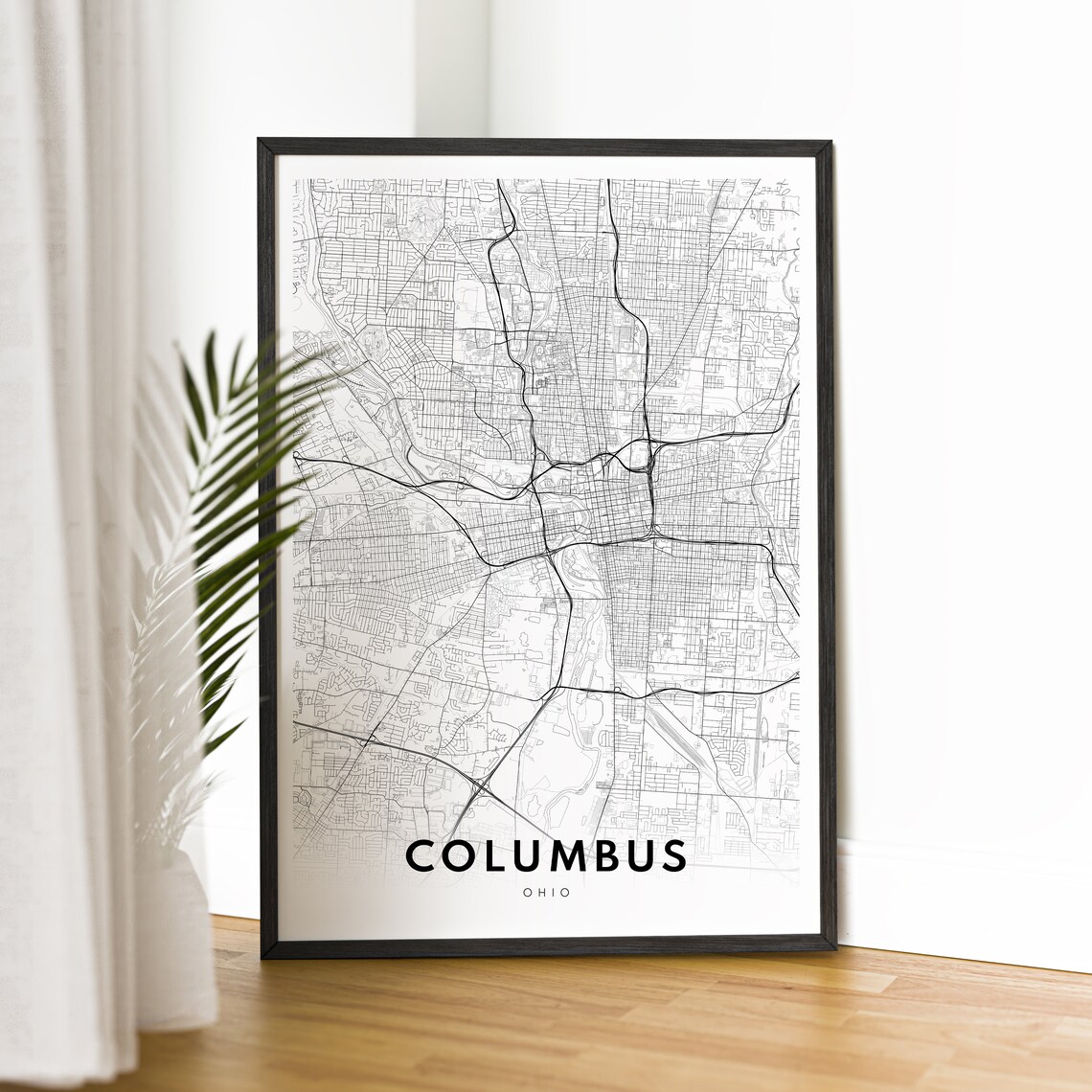 Columbus Ohio Map, Black And White Travel Poster