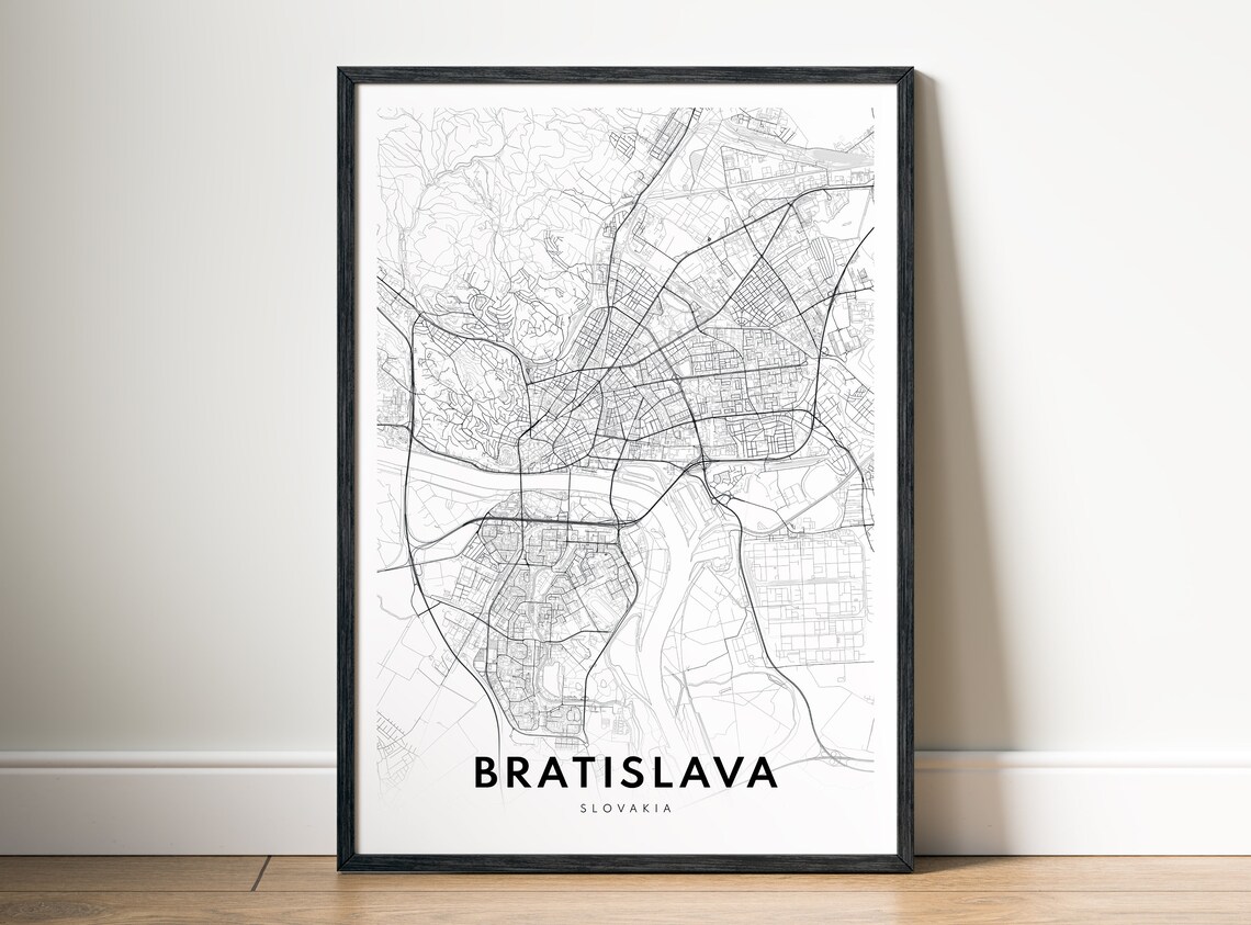 Bratislava Map Print Slovakia Poster Black And White Art