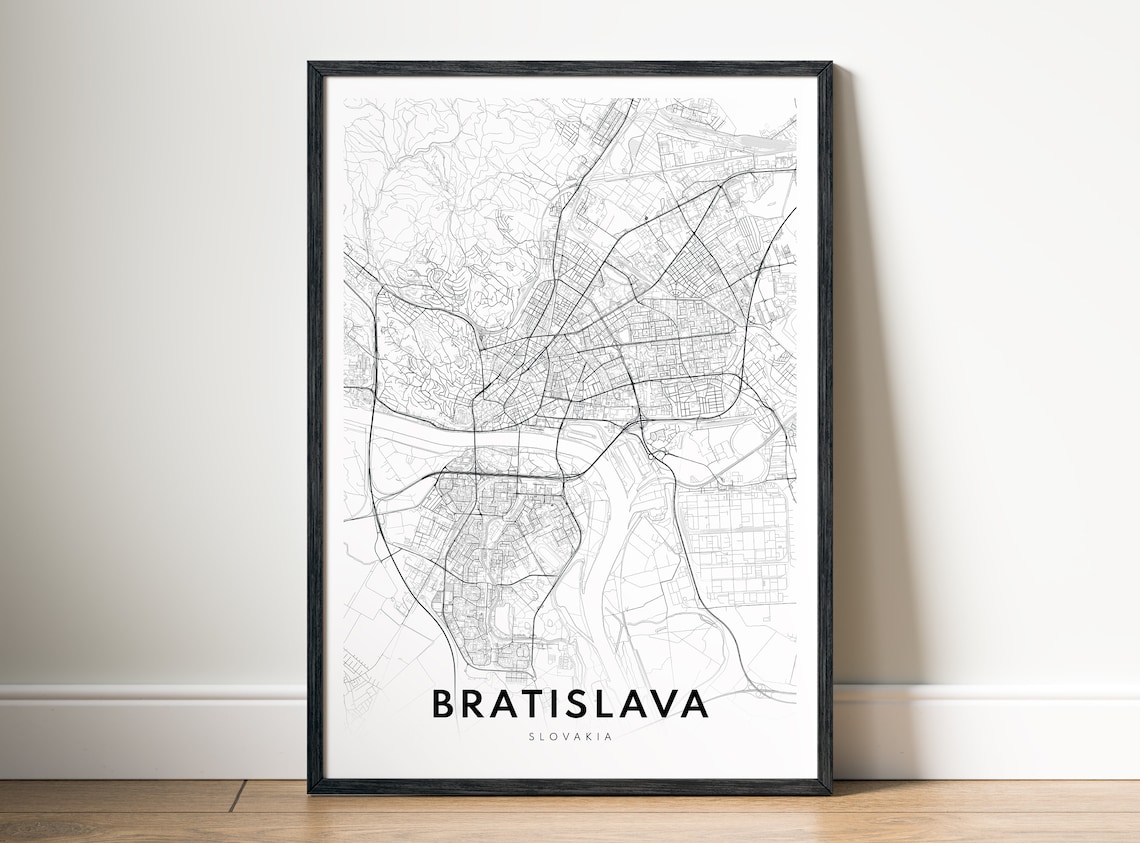 Bratislava Slovakia City Map Minimalist Black And White Street Art Poster