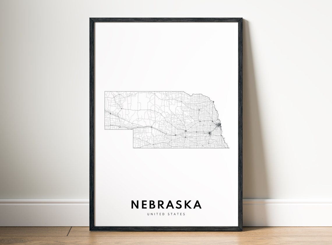 Nebraska State Road Map Minimalist Black White Line Art Poster - Image 5