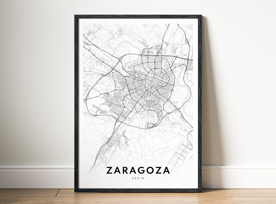Minimalist Zaragoza Spain Black and White Street Map Art Poster