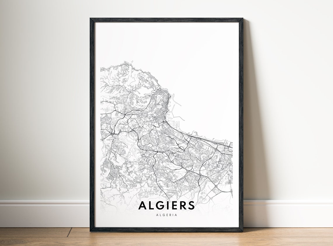 Algiers Algeria City Street Map Minimalist Black White Print