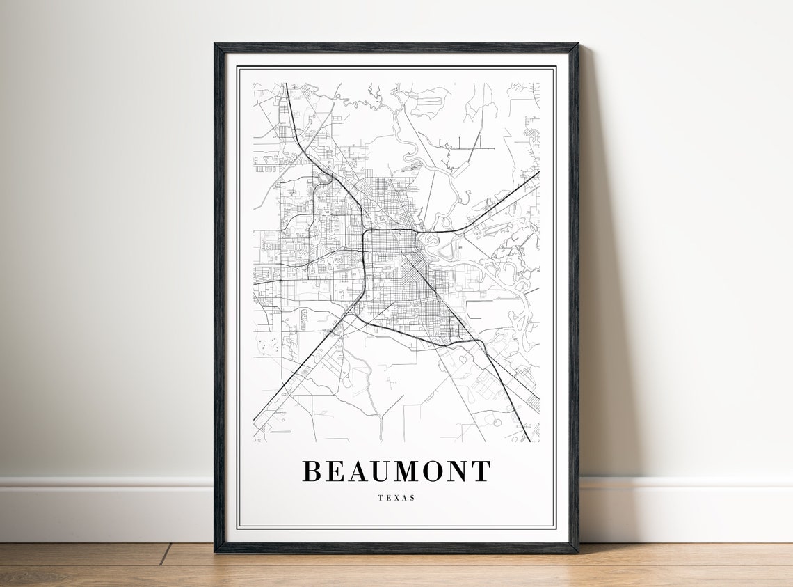 Beaumont Texas Minimalist Black Line City Street Map Art Poster