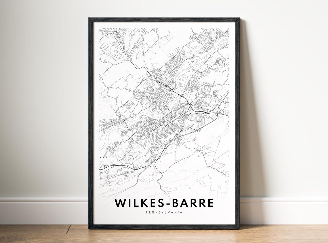 Wilkes Barre Pennsylvania Minimalist City Map Black And White Poster