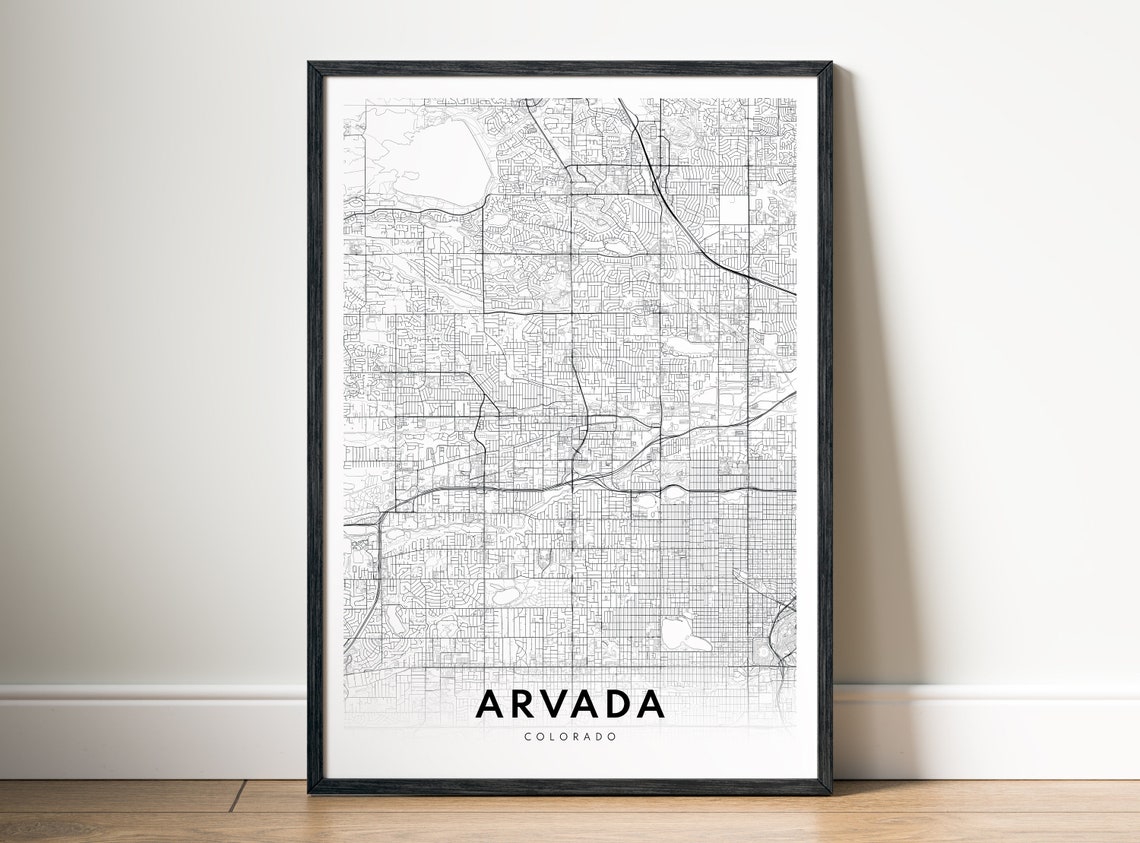 Arvada Colorado Minimalist Black and White City Street Map Poster