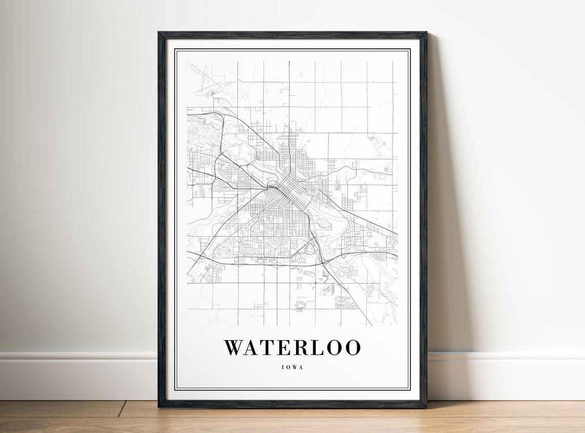 Waterloo Iowa Black And White Classic City Street Map Art Poster - Image 5