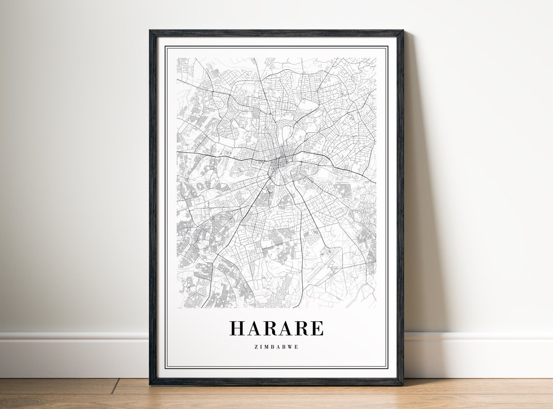 Harare Zimbabwe Minimalist Black and White City Street Map Poster - Image 5