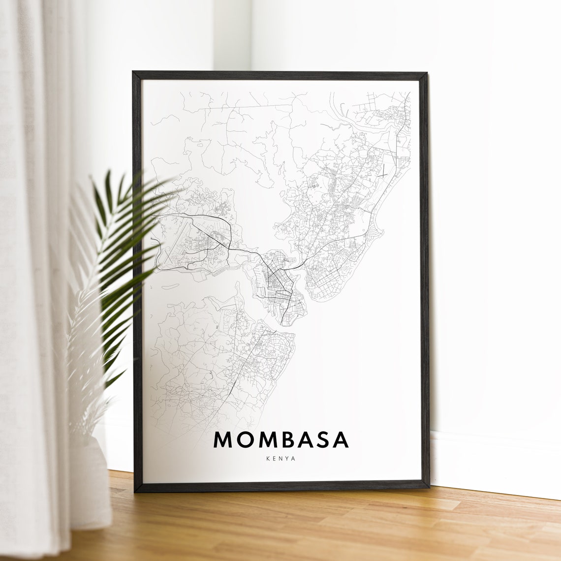 Mombasa Kenya City Street Map Line Art Black and White Poster - Image 2