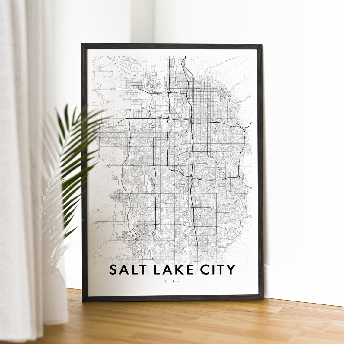 Salt Lake City Utah Minimalist Black and White City Street Map Poster