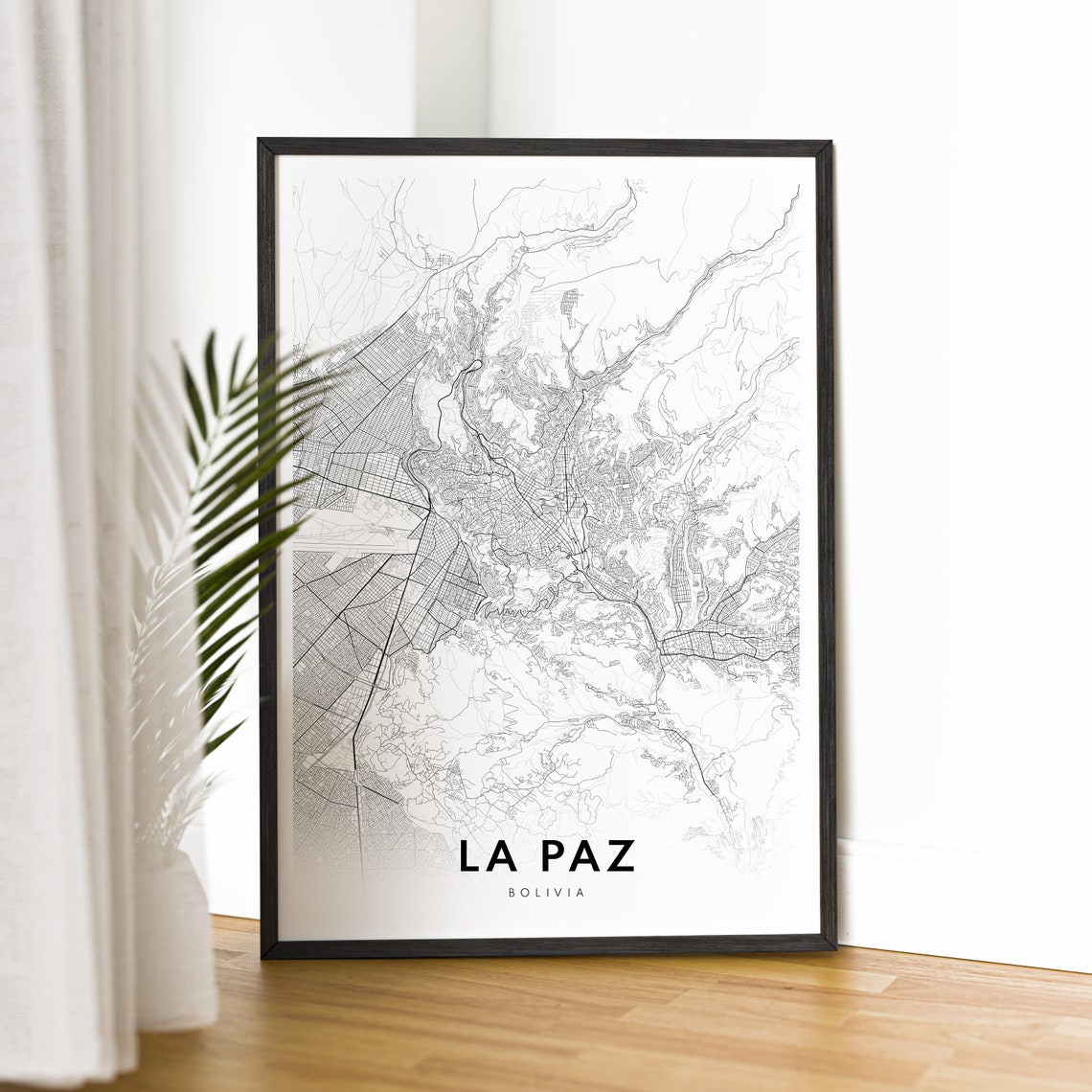 La Paz Bolivia Minimalist Black And White Street Map Line Art Poster - Image 2
