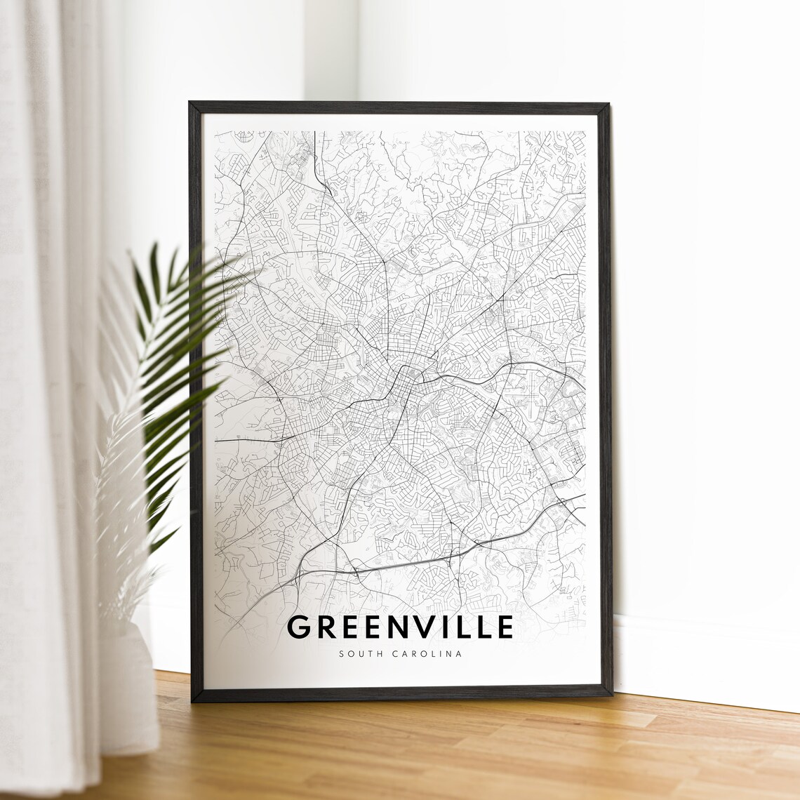 Greenville SC Map Poster, Black And White Sketch - Image 2