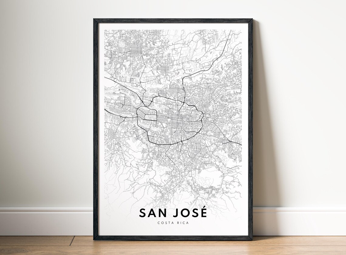 San Jos Map Print Costa Rica Poster Black And White Art Sketch