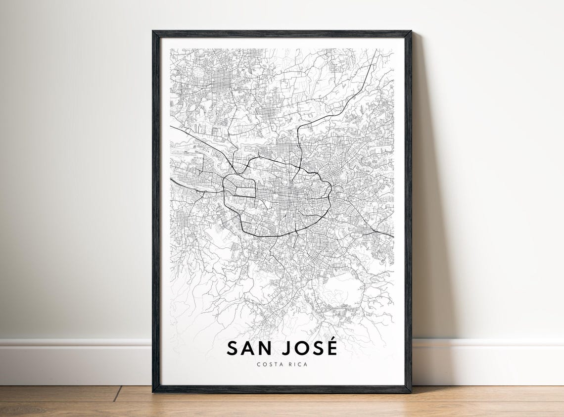 San Jose Costa Rica City Street Map Minimalist Black White Poster