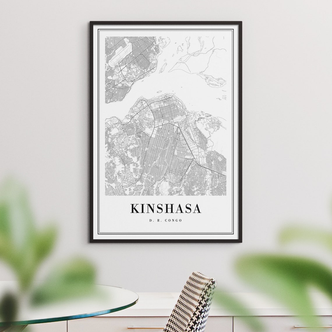 Kinshasa DR Congo Minimalist Black and White City Map Sketch Poster - Image 3