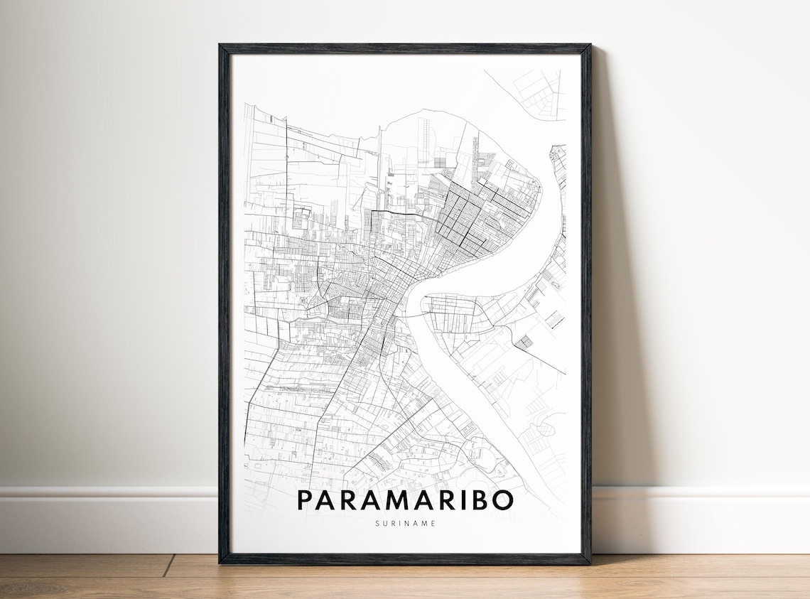 Paramaribo Map Print Suriname Poster Black And White Sketch
