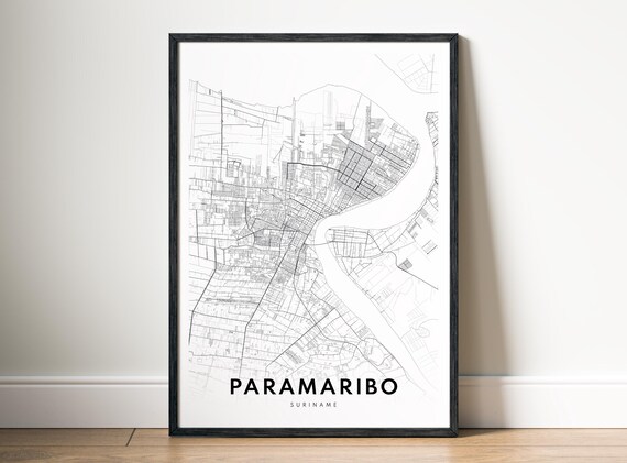 Paramaribo Map Print Suriname Poster Black And White Sketch