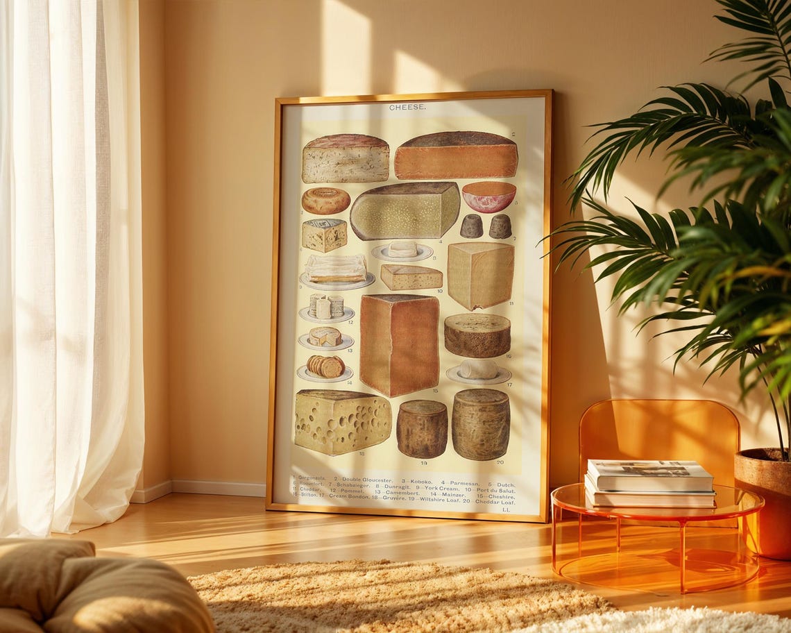 Vintage Cheese Chart Educational Illustration Retro Kitchen Art Poster - Image 2
